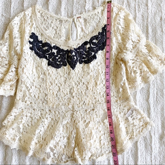 (4 for $20) FREE PEOPLE Boho Ivory Lace PeplumTop Sz S - Picture 10 of 12